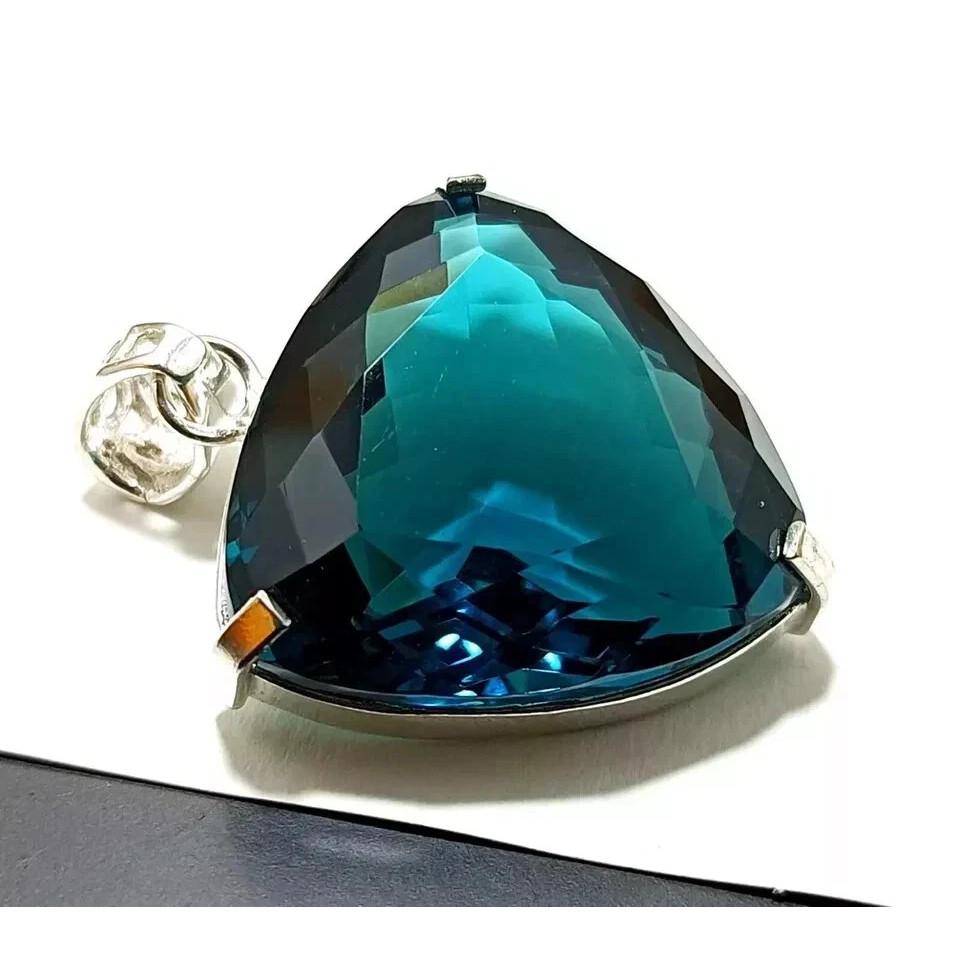 110 Ct Natural Bluish-Green Topaz Trillion Cut 925 Sterling Silver Certified Pen