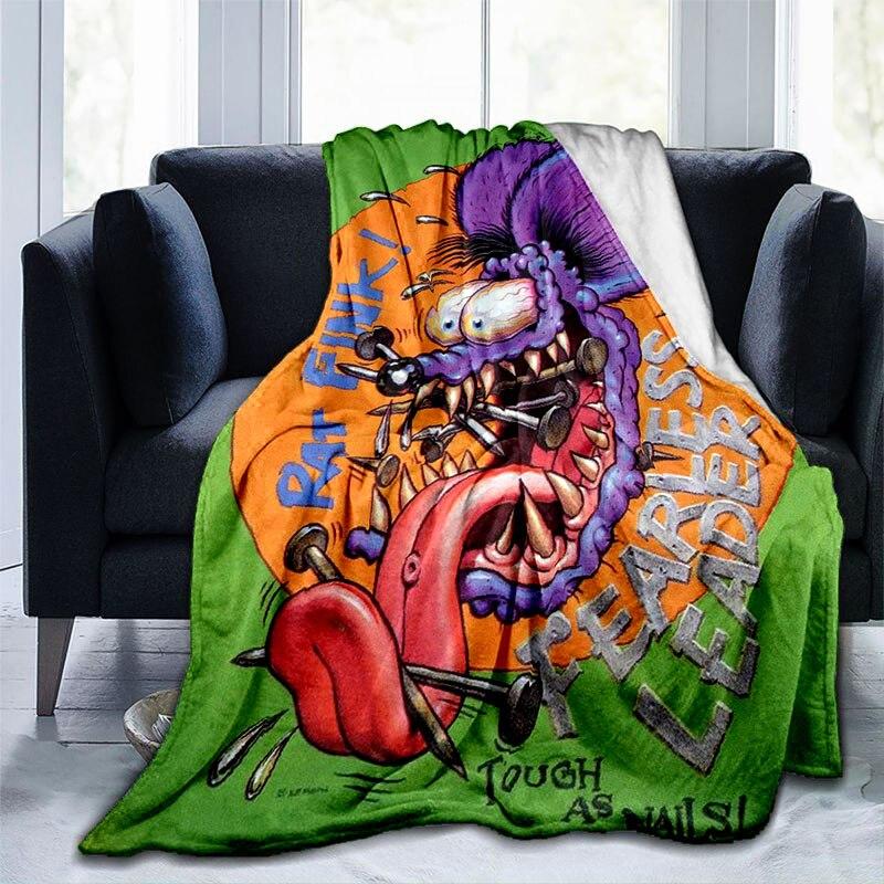 Rat Fink Fashion Throw Blanket Modified Car Culture Funny Accessories for Motorcycle Club Garage Man Cave Home Living Room Decor