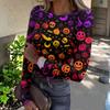 Women Casual Long Sleeve Ribbed Knit Top Crew Neck Halloween Print Slim Fit Stretchy Pullover Shirt for Fall and Winter