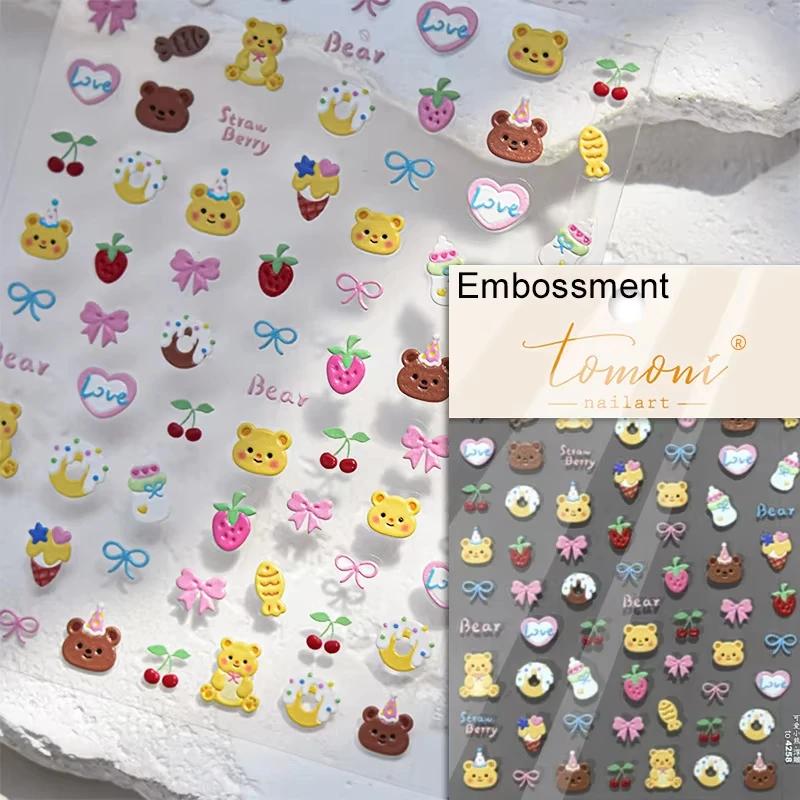 5D Cute Rabbit Love Peach Blossom Flower Yellow Nail Art Stickers Bowknot DIY Self Adhesive Rhinestone Manicure Decals