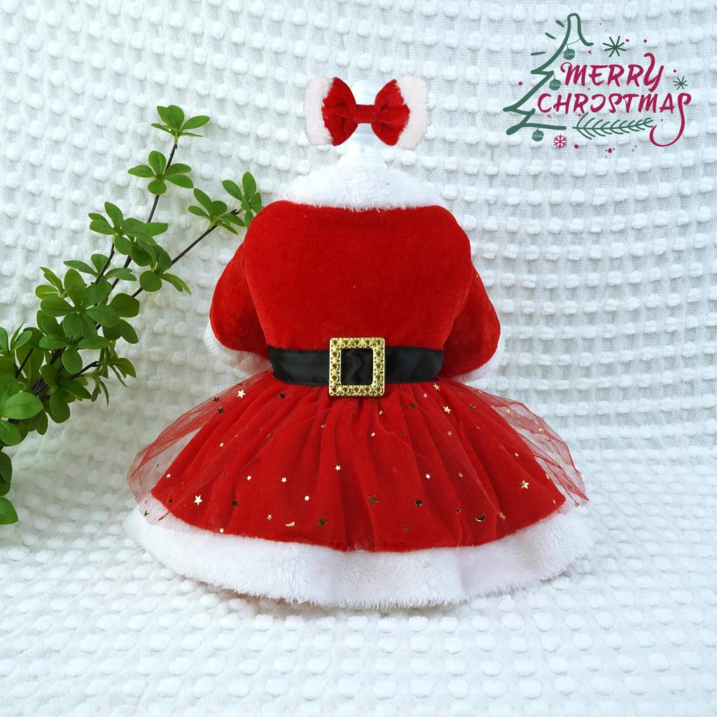 Vestito di Natale per Animali Domestici per Cani Piccoli Medi Gattino Gonna Cucciolo Vestito in Pile Vestiti di Natale Chihuahua Barboncino Bulldog Francese Abbigliamento