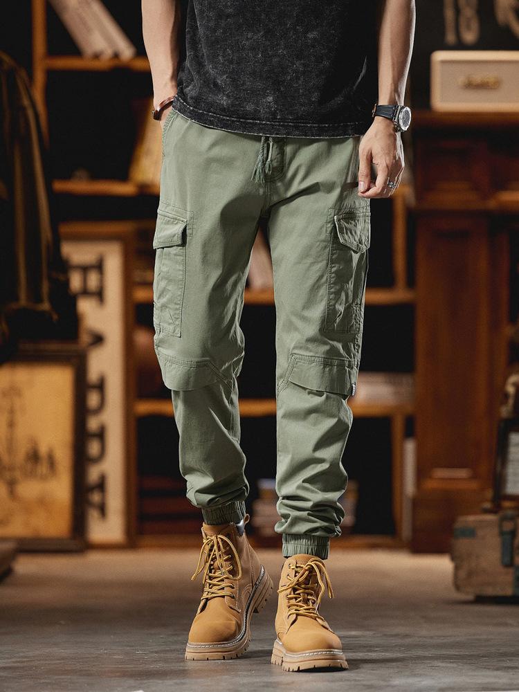 Men's pants new trendy cargo pants, wide-cut long pants, multi-pocket jogger pants, loose casual pants, high street