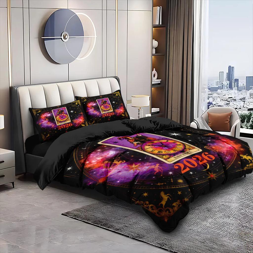 3PCS Time Card Printed Bedding Set Soft Dormitory Bedroom Decor Multiple Sizes for Choosing Machine Washable 2026 New Year Gifts
