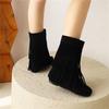 Damen Flachbodenstiefeletten Herbst und Winter neu lässig große Größe Fransenstiefel