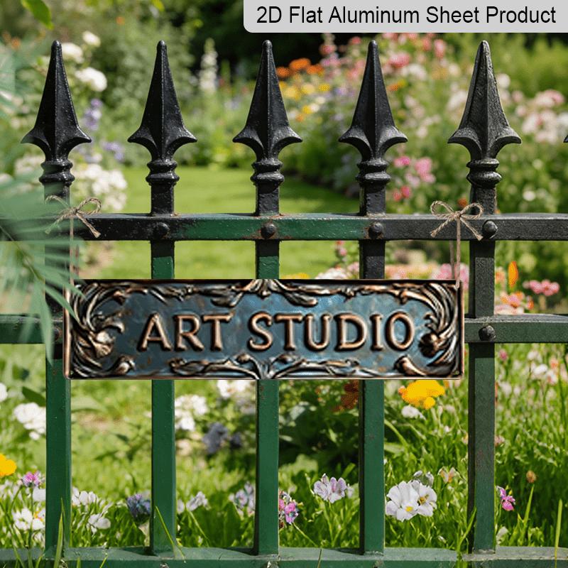2D Flat Decorative Signs and Plaques, Retro "ART STUDIO” Metal Signs, Aluminum Decorative Wall Signs, Size 15.7X3.9 Inches, Pre-drilled for Easy