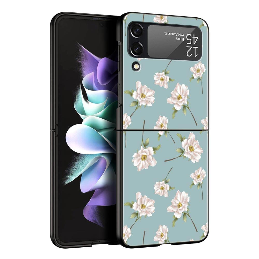 Flower Phone Case For Samsung Galaxy Z Flip3 Flip4 Flip5 PC Bumper Shell For Z Flip 3 4 5 Black Hard Folding Back Cover