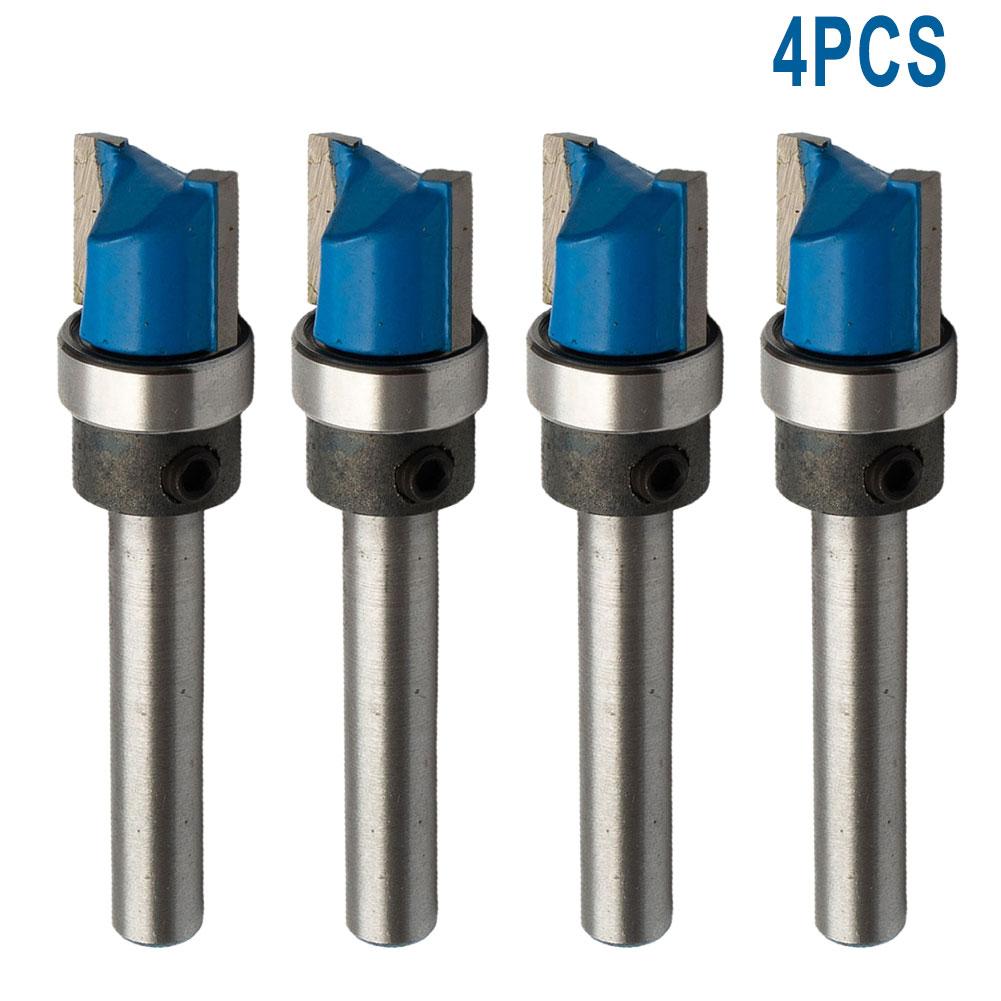 

4PC 1/4 Shank Template Trim Hinge Mortising Router Bit Straight End Mill Trimmer Cleaning Flush Trim Tenon Cutter ForWoodworking