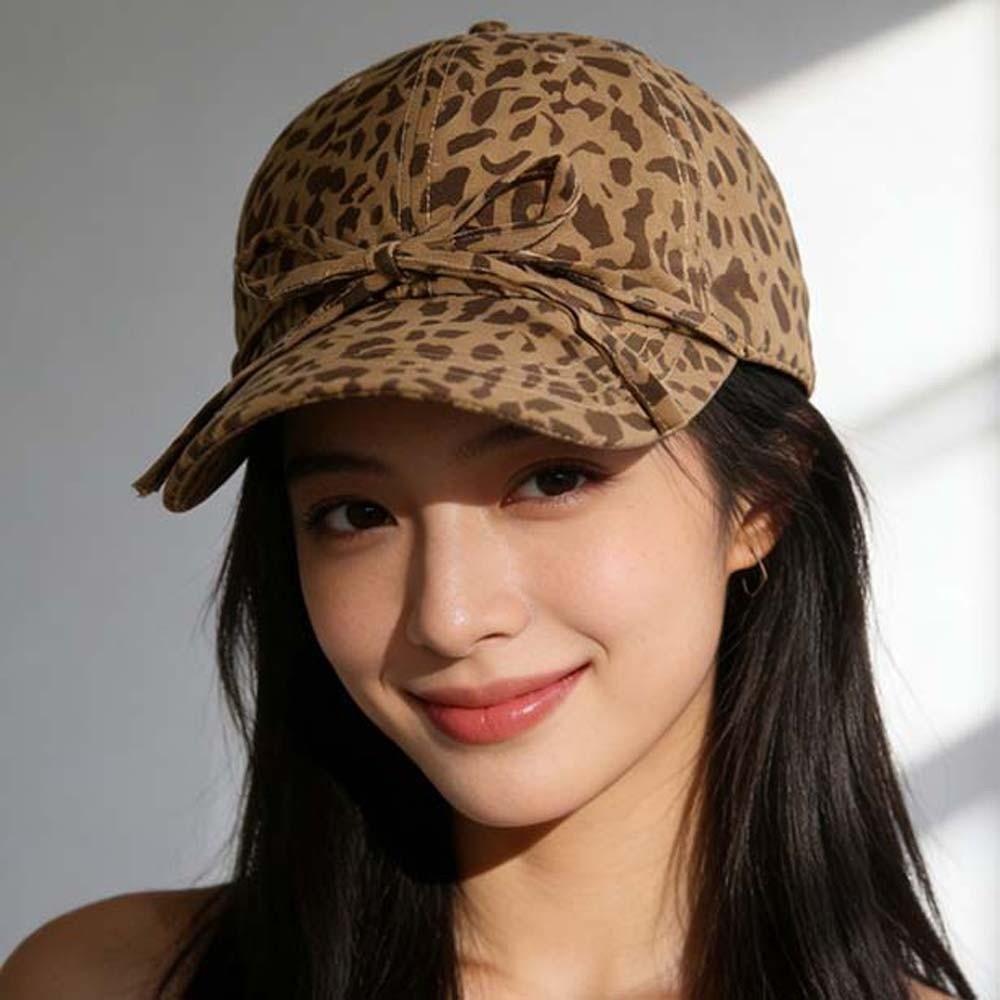 Sunshade Leopard Print Bow Baseball Cap Adjustable American Style Casquette All Seasons