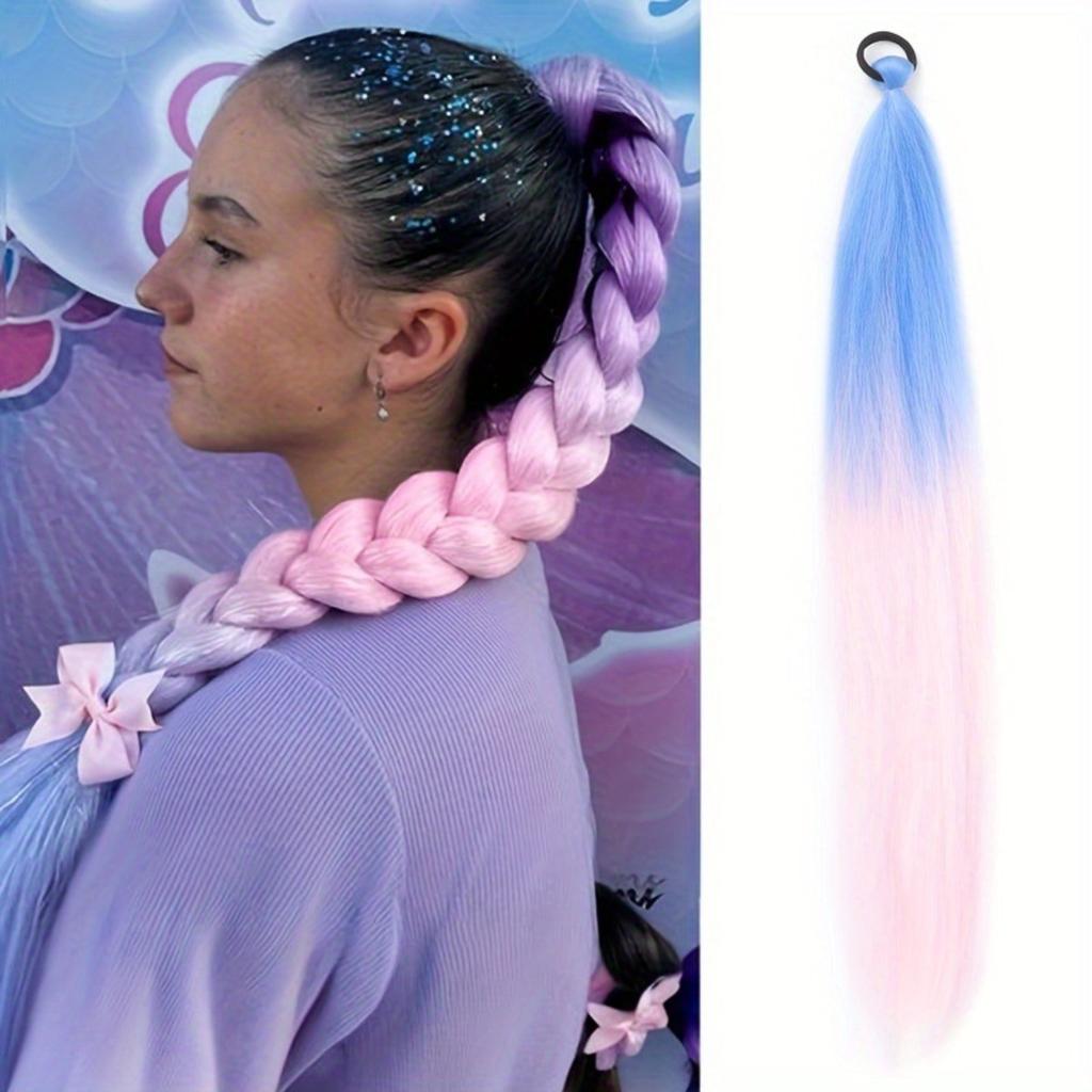 Extensii de Păr Coadă de Cal Sintetică Împletită de 66,04 cm | Rezistent la Căldură, Fibră de Înaltă Temperatură Dreaptă Yaki, Festival, Petrecere, Spectacol, Halloween, Cosplay