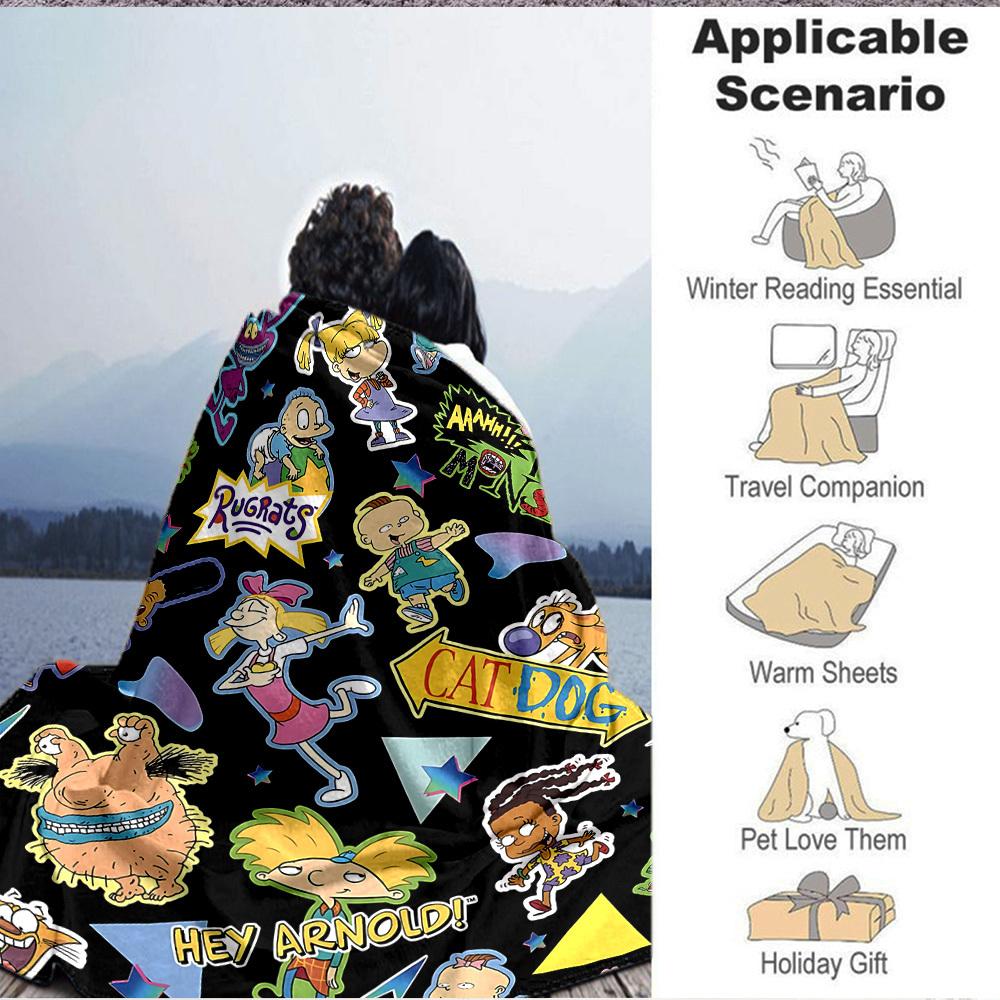 1pc Rugrats Flannel Throw Blanket - HD Printed Lightweight Soft Warm All-Season Blanket for Sofa, Bed,