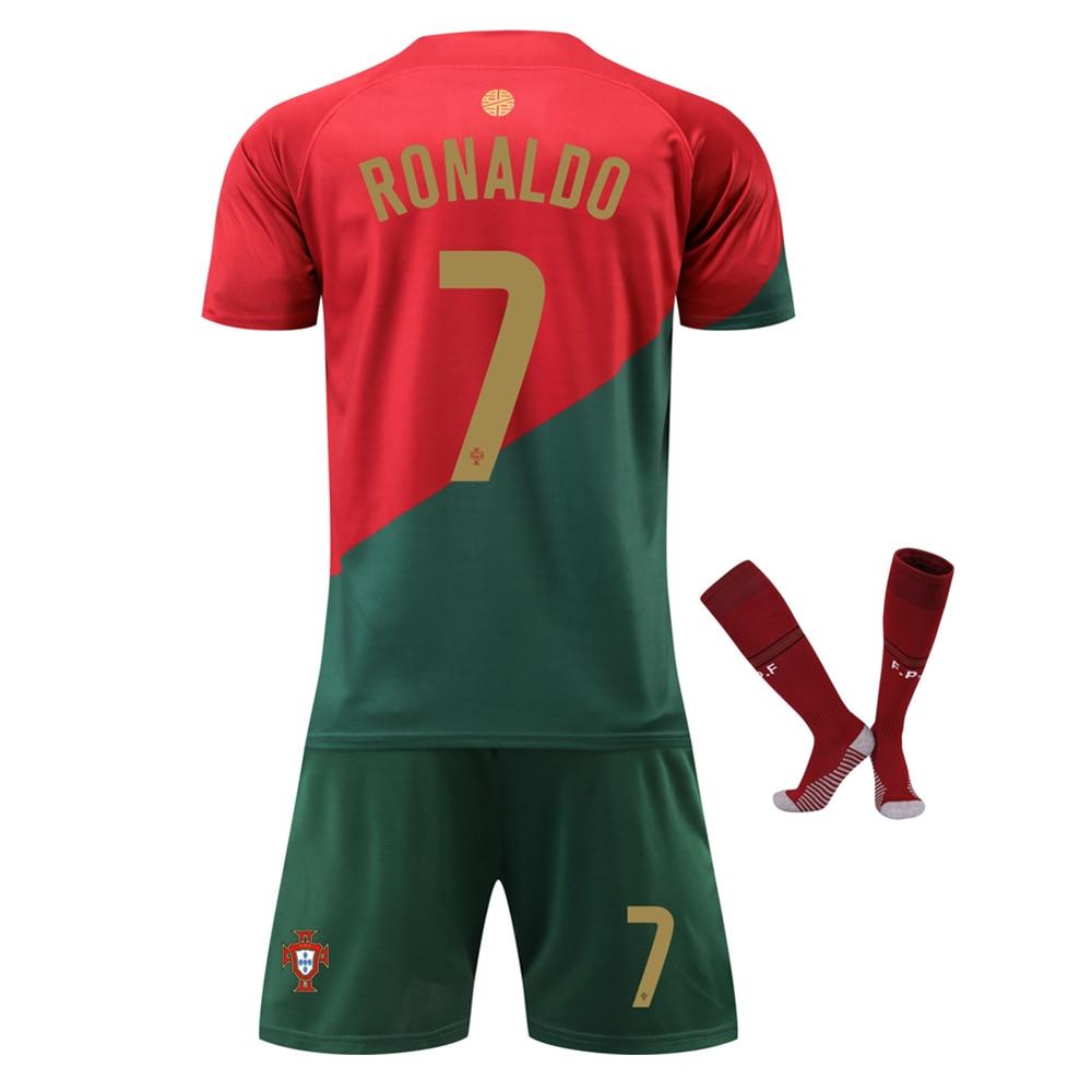Kids Portugal Ronaldo Football Jersey Set Red - Youth Soccer Training Match Kit - Rosu