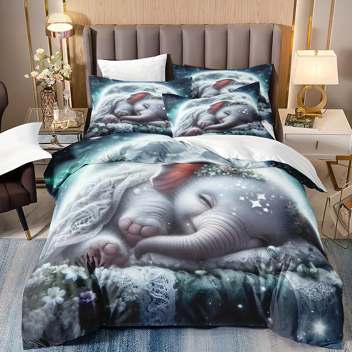 

3pcs Elephant Duvet Cover Set (1 Duvet Cover + 2 Pillowcases, No Insert), Sleeping Elephant Print Bedding Set, Ultra Soft AU King(240x210cm)