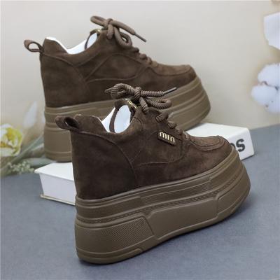 Μόδα 12CM Πλατφόρμα Σφήνα Αθλητικά Παπούτσια Δέρμα Μικροϊνών Άνετα Αναπνέοντα Σκέιτμπορντ Βουλκανισμένα Χοντρά Κρυφή Τακούνι Μπλοκ Παπούτσια