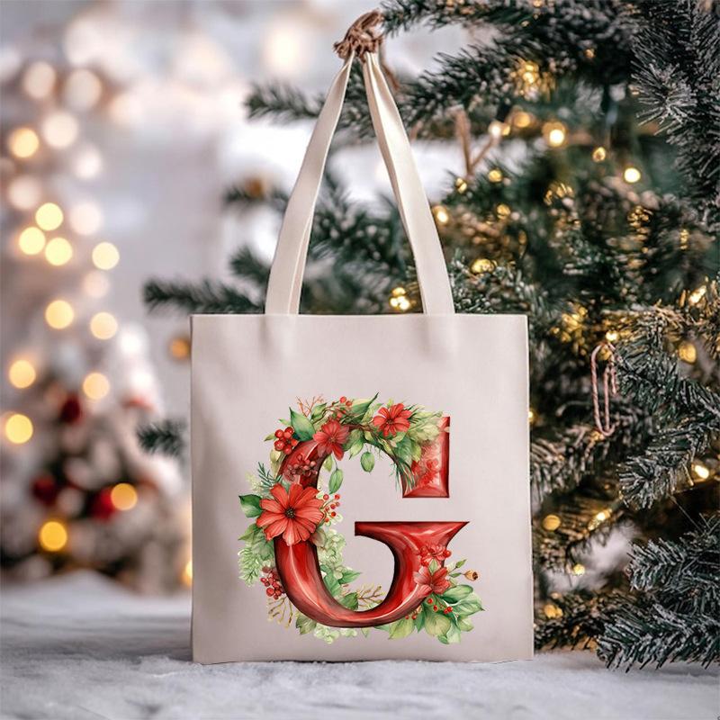 Christmas letter flower print niche trend tote bag shoulder bag