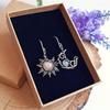 Boho Vintage Asymmetry Sun Moon Drop Earrings For Women Antique Silver Color Moonstone Dangle Earring Fashion Women Wedding Band