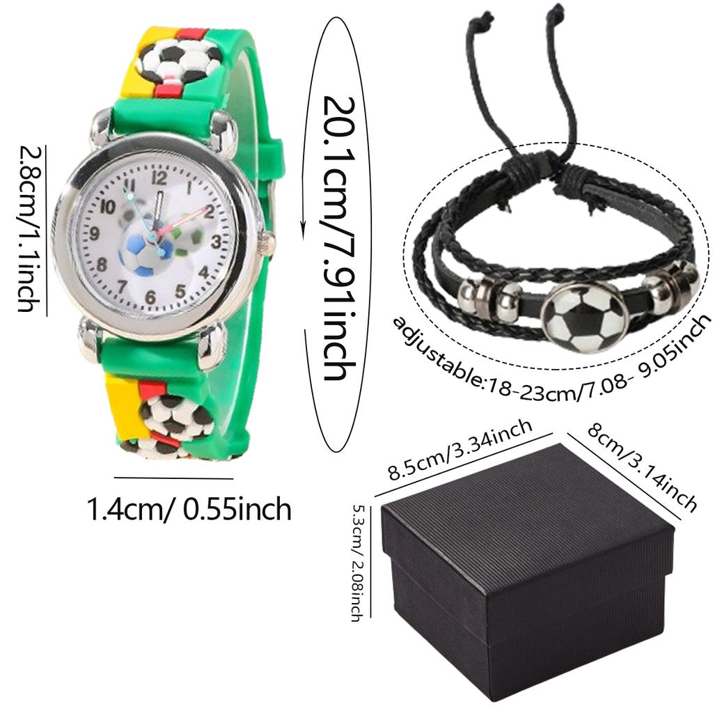 1pc/2pcs-Fashionable Cartoon Football Children's Quartz Watch, Watch Bracelet, Box Set, Ideal Choice for Gift Giving