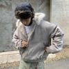 American Retro Woolen Collar Hooded Cotton Jacket Winter Thick Plush Top Men Street Hip-Hop Gothic Harajuku Oversize Jacket Coat