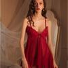 Women's Nightdress Sleepwear Lace with Panties Front Buttoned Steel Ring Mesh See-through Pajamas