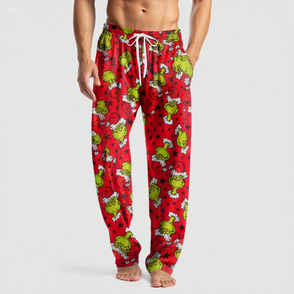 Men's Knitted Fashion Print Pocket Casual Pants Pajama Pants