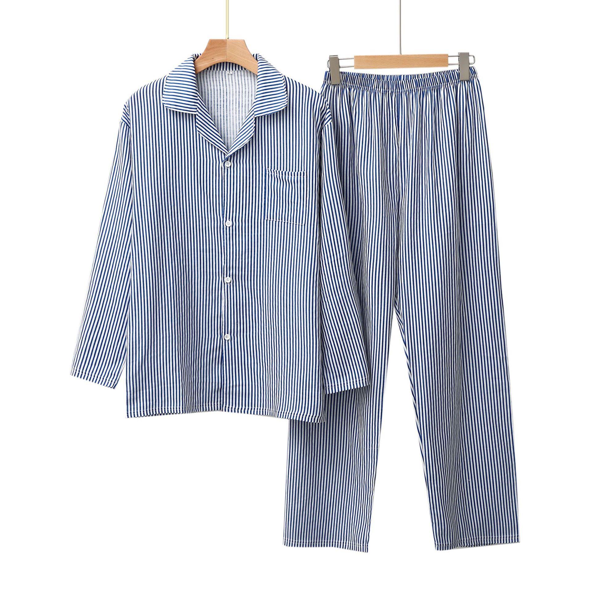 

Тонкий американский осенне-зимний хлопковый простой полосатый комплект домашней одежды для пары мужской и женский домашний повседневный пижамный набор японского стиля L