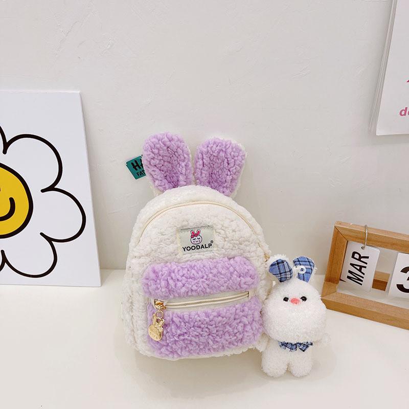 

Juxingda Adorable Plush Children s Backpack Soft Lambswool Bunny Keychain Design For Boys And Girls Long Purple
