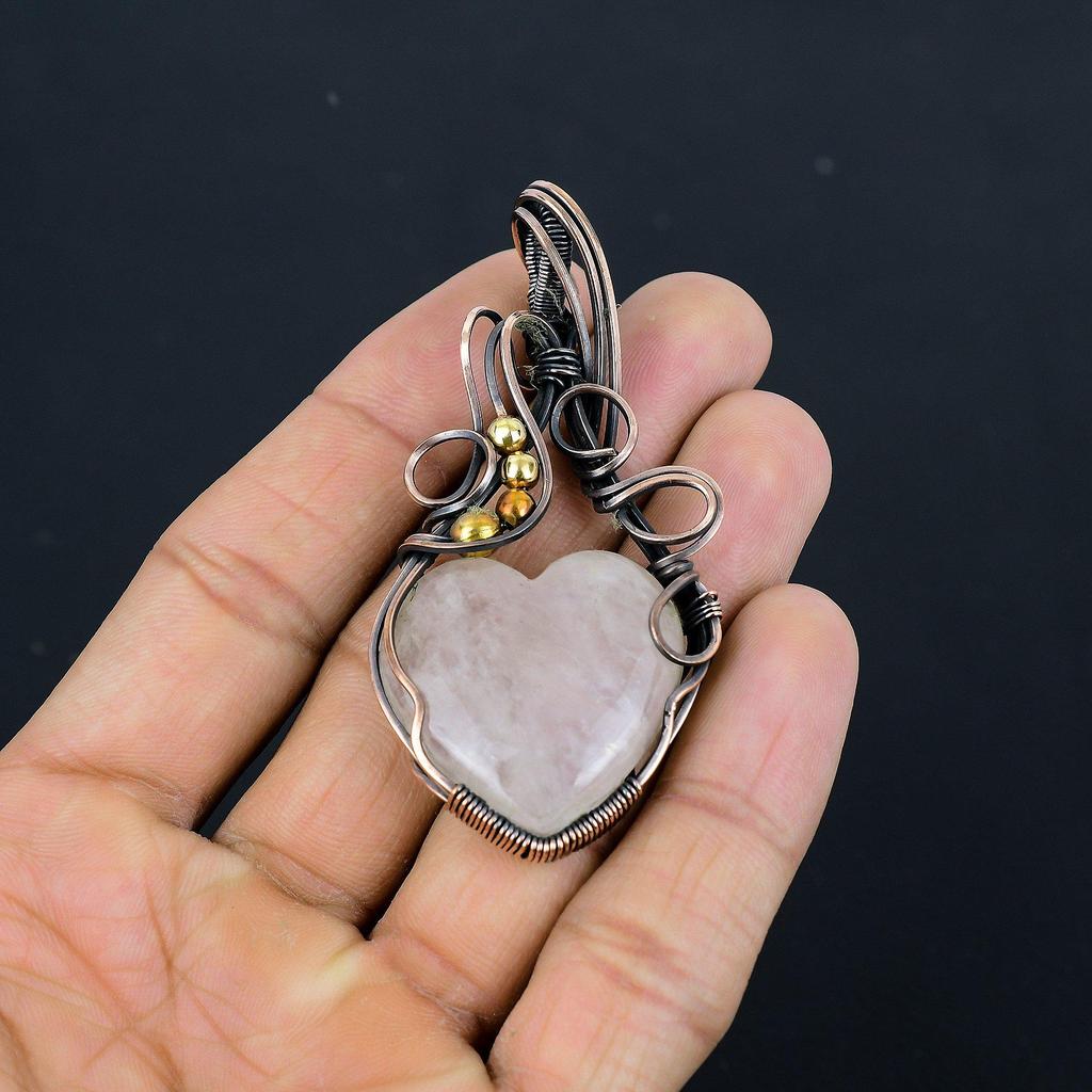 Rosenquarz Schmuck, 999 Kupferdraht umwickelter Anhänger, handgefertigter Edelsteinschmuck, Geschenke für Ehefrau, brandneuer Anhänger
