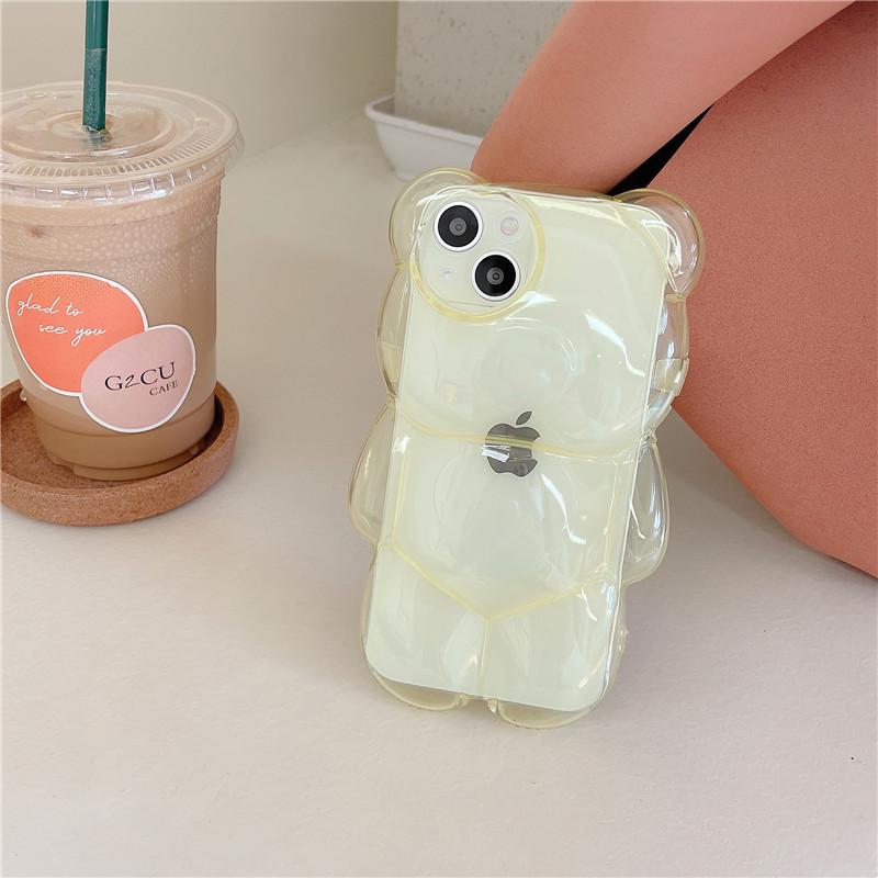 3D Cartoon Little Bear Transparent Anti-Fall Phone Case for iPhone 11/12/13/14/15/16 PROMAX