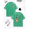 Cartoon Astronaut Space Adventure Prints Washed T-Shirt Womens Cotton Oversized Tops Distressed O-Neck T Shirt  Clothes