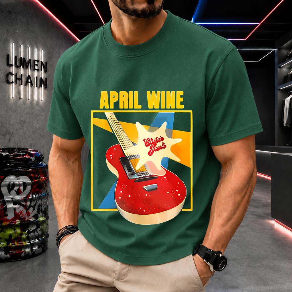 2026 New Cotton Tshirt April Wine Electric Jewels Vintage Rock Band Print Crew Neck Short Sleeve Casual Top