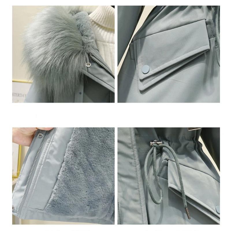 Cotton Padded Plus Size 2XL Winter Big Fur Jacket Women Loose Slim Warm Hooded Parka Coat Down Jacket