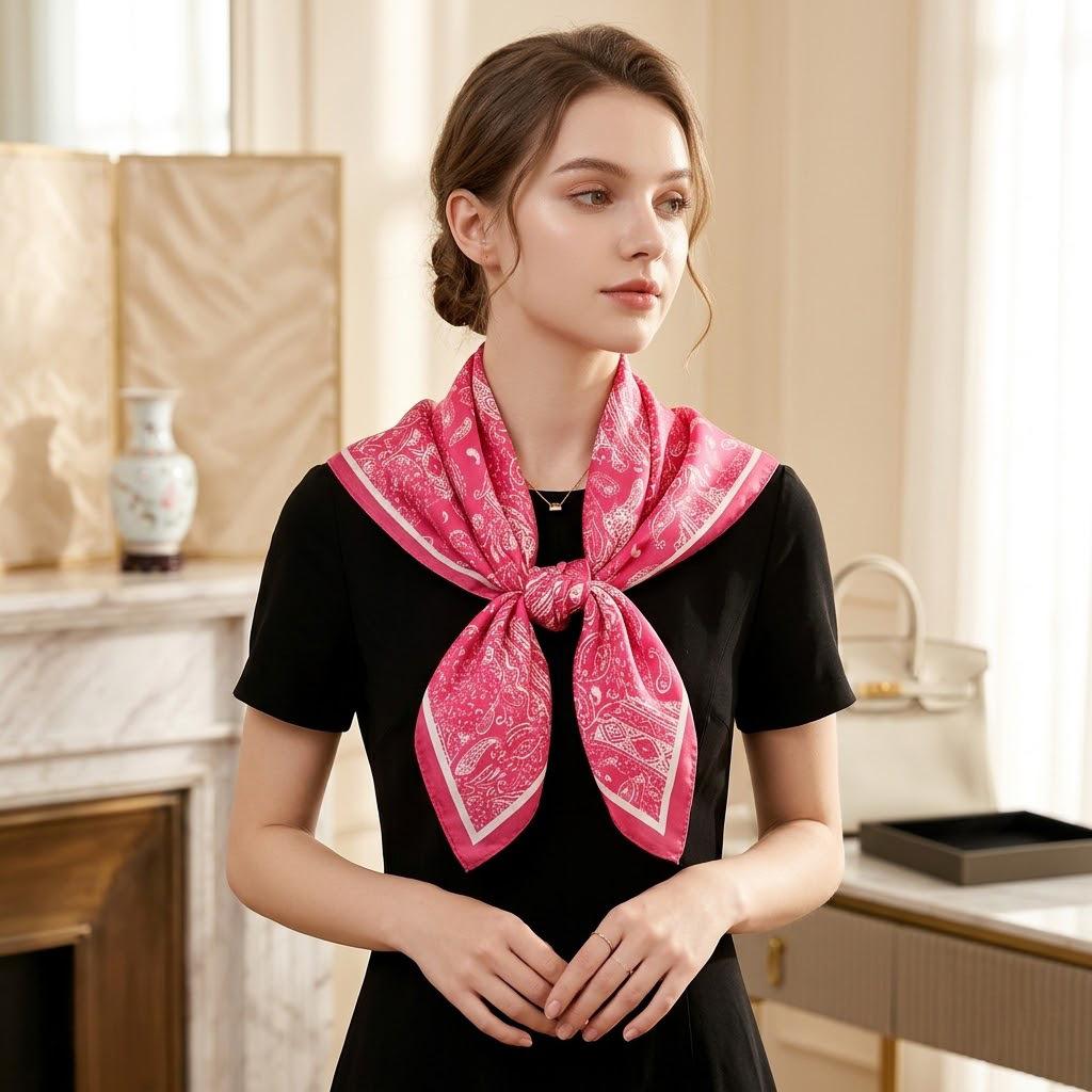 Spring New Printed Small Square Scarf Satin Chiffon Imitation Silk Material Women's Silk Scarf Shopping with High-end Wholesale