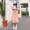 Cotton Blend Pink Midlength Skirt With Zipper And Button For Spring Summer Casual Wear