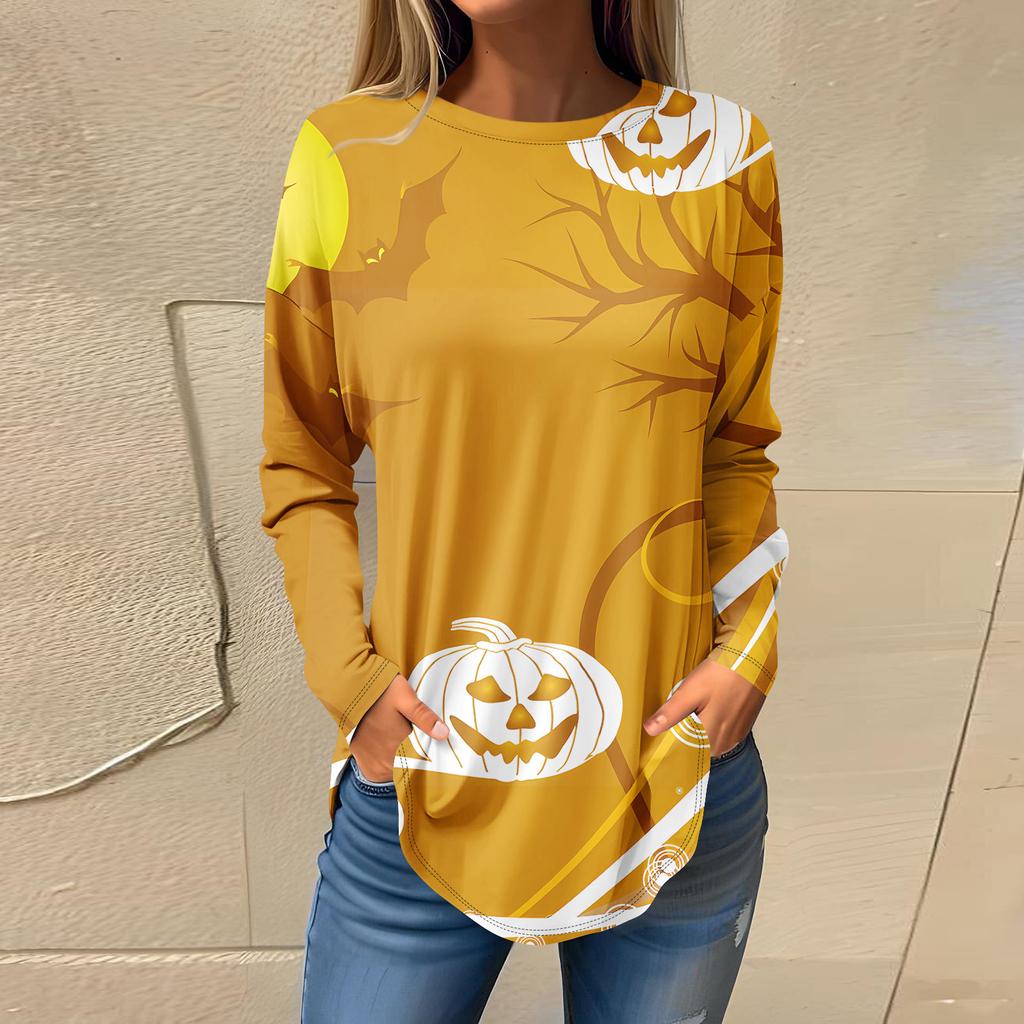T-shirts voor Dames Herfst Casual Lange Mouw Shirts Sweatshirt Halloween Bedrukking Top Pullover