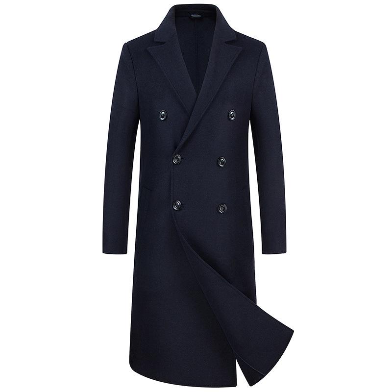Autumn and Winter New Men's Woolen Coat Trench Coat Double-breasted Long Over-knee Handmade Double-sided Woolen Coat Trench Coat Men