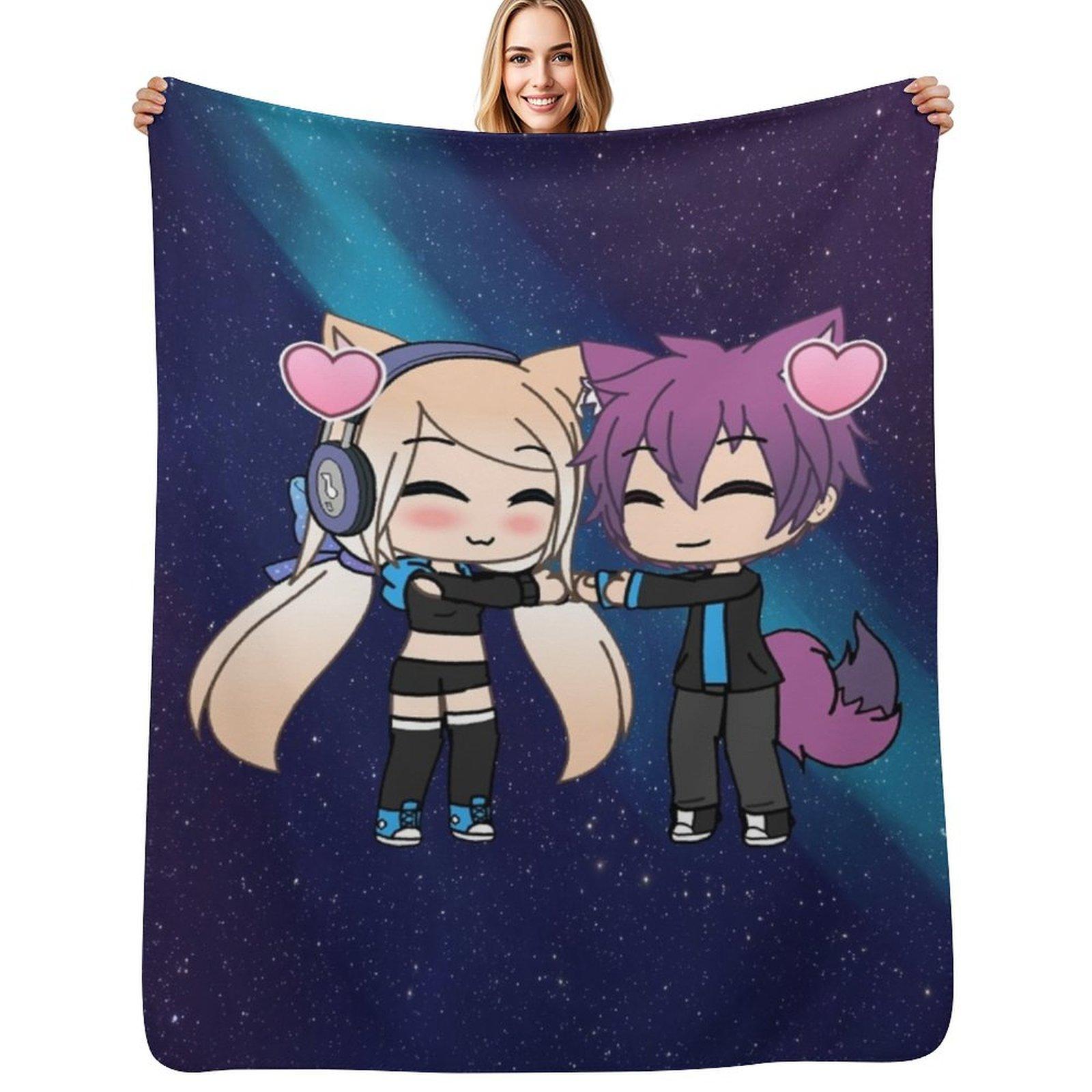 

Cute Gacha Girl and Boy with Fox Tail Throw Blanket Warm Flannel Blanket for Couch Chair Bedroom 102x76cm(40x30in)