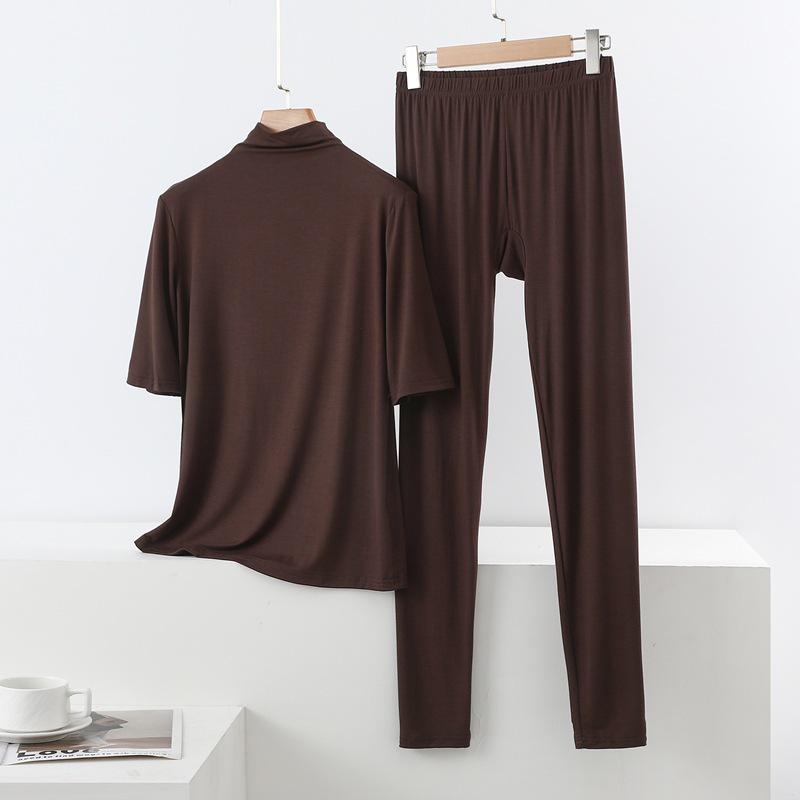 Spring/Summer Women's Half-High Neck 3/4 Sleeve Modal Lounge Set - Lightweight, Loose, Plus Size Casual Wear
