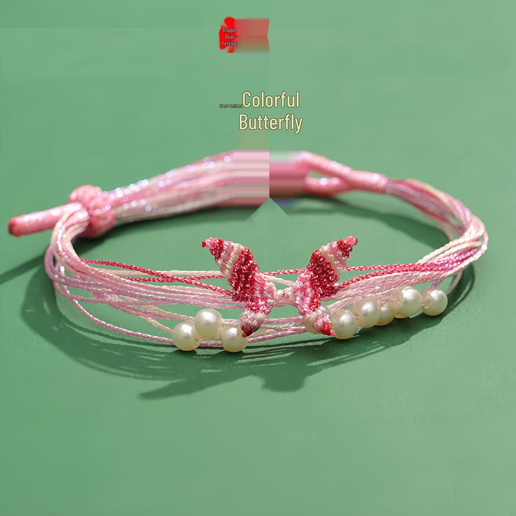 Iridescent Dragon Boat Festival Butterfly Bracelet: Handmade Five-Color Rope for Couples and Best Friends