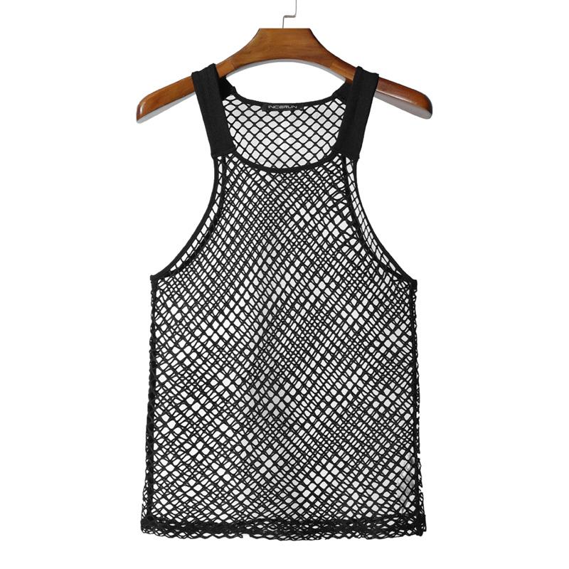 

INCERUN Men Strap Sleeveless See Through Hollow Out Party Club Tank Tops 3XL чёрный