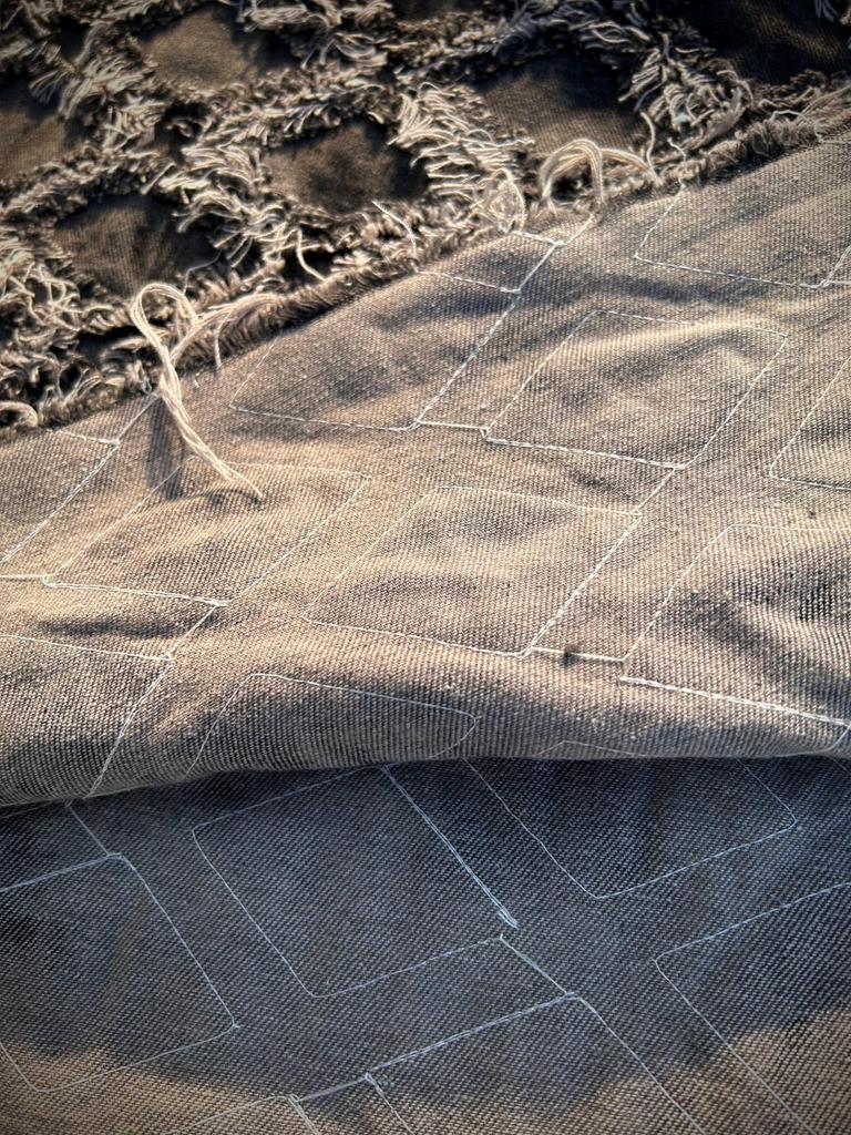 Fringe Diamond Denim Handmade Denim Thin Cotton Denim Fabric Scraps Fabric, Remnants, Fabric, (Smoky, 1m)