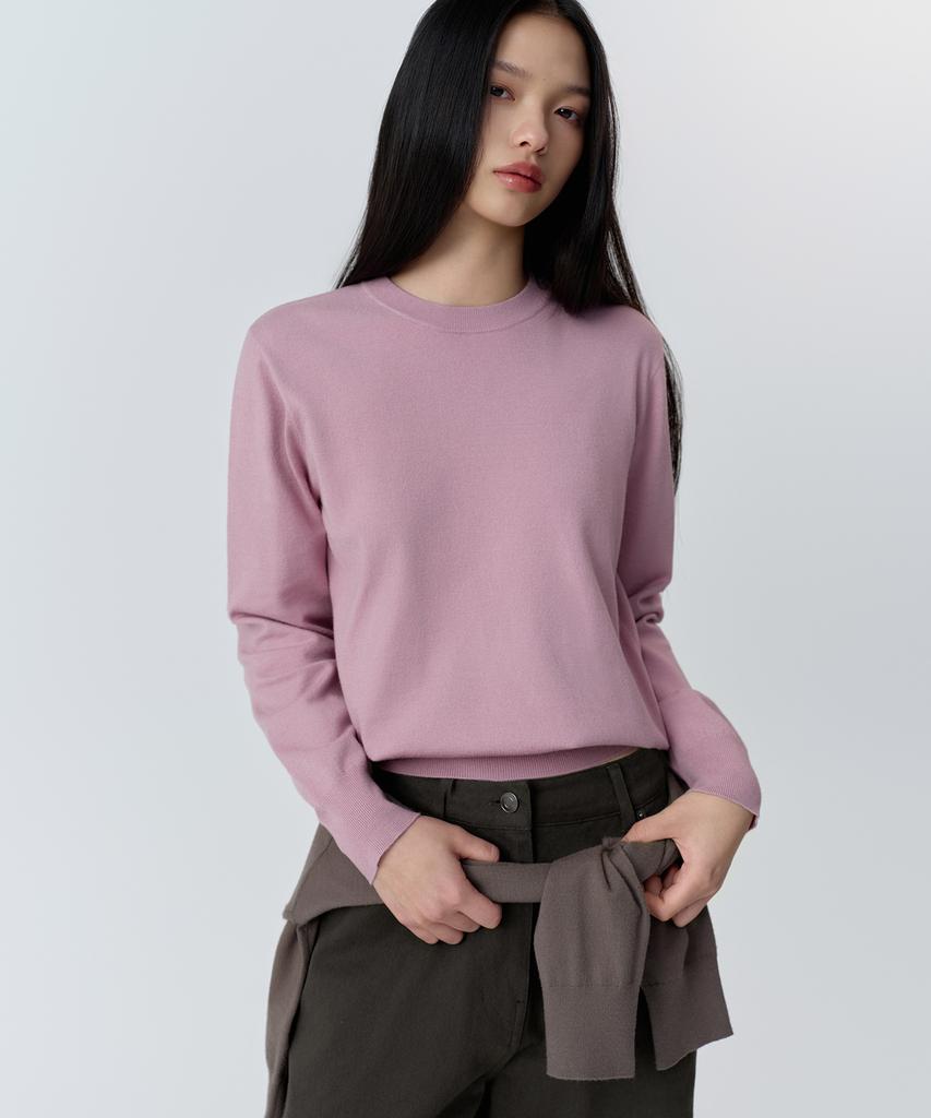 MUSINSA STANDARD WOMAN Women'S Essential Round Neck Knit [Smoke Pink]