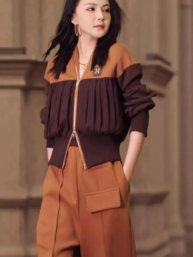 European Women's Tracksuit: Autumn 2025 Street Style Patchwork Sweatshirt Two-Piece Set