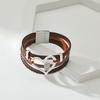 Vintage Multi-layer Leather Bracelet Womens Hollowed Out Heart-shaped Crystal Studded Magnetic Buckle Bangle Party Jewelry