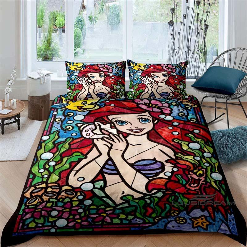 Cartoon The Little Mermaid Duvet and Pillowcase Bedding Set, for Boys and Girls' Bedroom Decor, Children's Gifts.