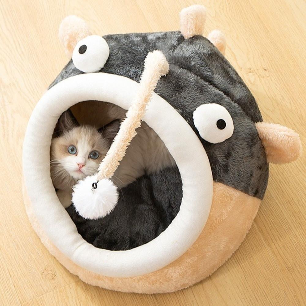 Warm Semi Enclosed Cat House Cartoon Cat House Tent Cute Lantern Fish Cat Bed Four Seasons