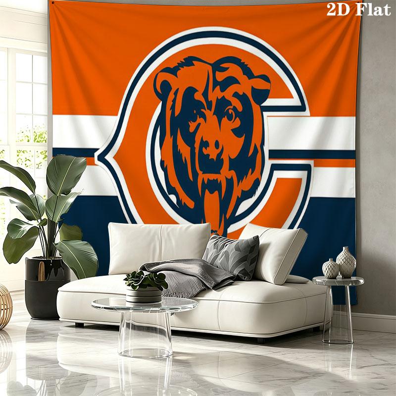 Chicago Bears Wall Tapestry, Aesthetic Printed Fabric Blanket, Suitable for Bedroom, Living Room, and Home Decor.