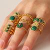 European and American temperament 18K gold green natural stone opening ring ins cold wind retro ring