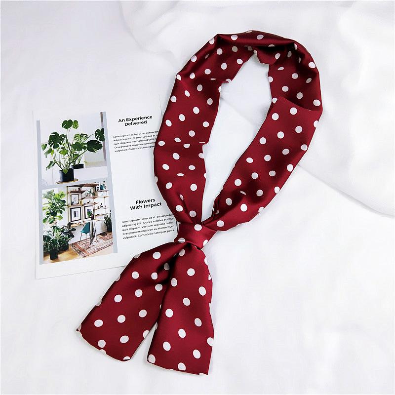 New Polka Dot Small Scarves Women'S Spring Styles Fashionable And Versatile Autumn And Winter Long Bags Wrist Scarves Decoration