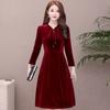 Autumn and winter large size catty golden velvet dress female mother dress loose and thin retro temperament A word bottom skirt