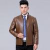 Mens Faux Leather Jacket Stand Collar Zip-Up Warm Thick Winter Business Casual Outerwear