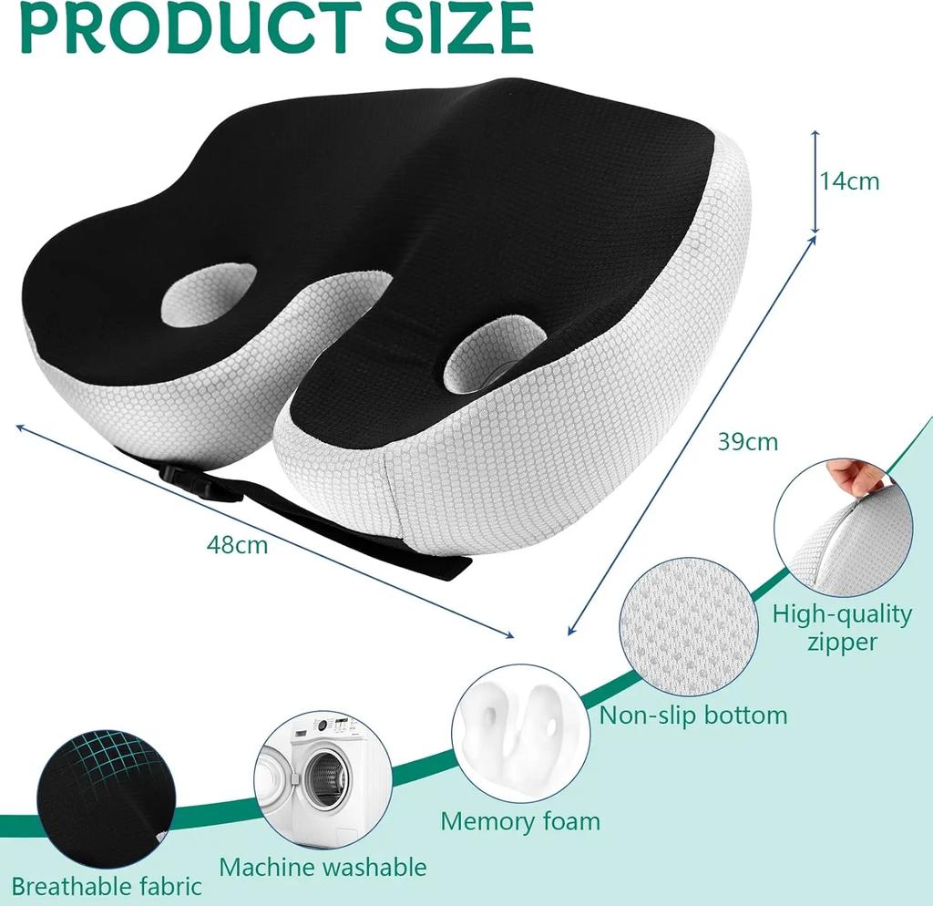 1pc Shape memory foam orthopedic cushion, ergonomic coccyx cushion, adjustable seat cushion width,  for the office,car